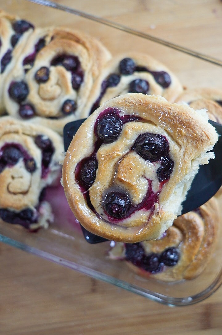 Lemon Blueberry Cinnamon rolls with lemon glaze