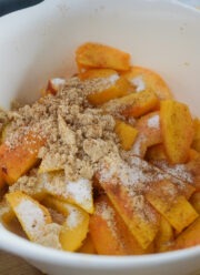 Putting together all of the spices with the peaches