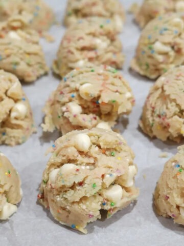 Birthday Cake Cookie dough before I bake them with white chocolate chips