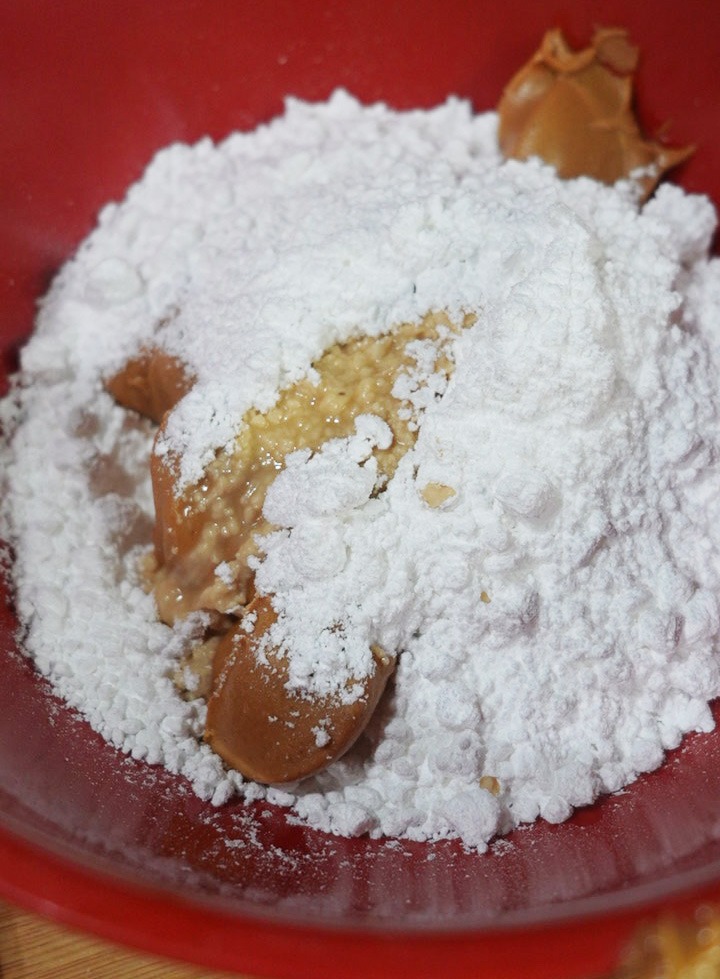 Reese's Pumpkin ingredients in a mixing bowl